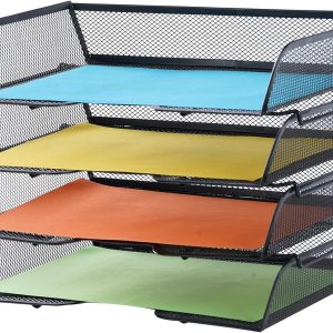 4 Tier Mesh Stackable File Trays Letter Trays,Office Paper Organizer for Desk,File Organizers and Storage,Black