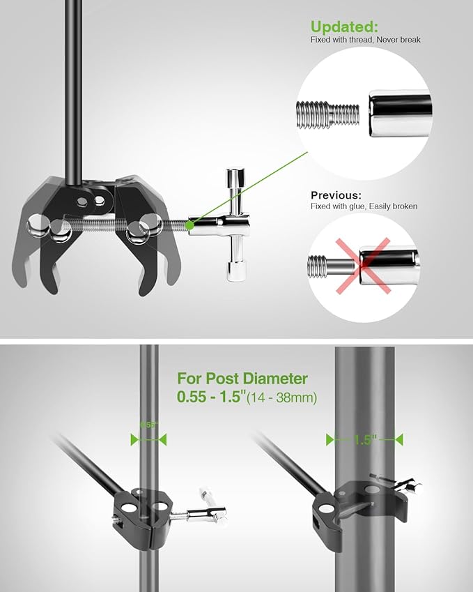 elitehood Newest Aluminum iPad Holder for Mic Stand, Side Mount iPad Music Stand Holder for Microphone, 360° Swivel Tilt Adjustable Mic Stand Tablet Holder for iPad, iPhone and More 4-13in Tablet - Image 2