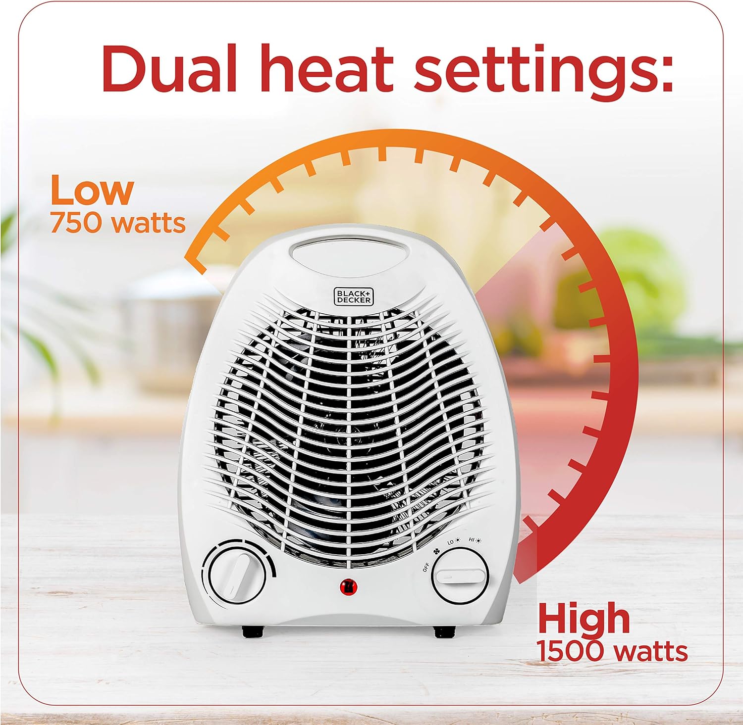 BLACK+DECKER Space Heater, for Office Desk, Home Office & Portable Desk, Personal Heater with 3 Settings, Desk Heater with Adjustable Thermostat, Black & White - Image 2