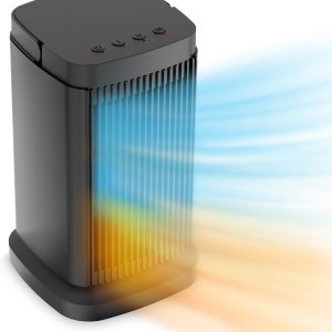 Desktop Cooling Fan and Space Heater Combo, Fan for Spring, Summer and Fall use, Heater 1000W/1500W for Winter Use, Dual Fan Blowing Silent for Office, Study, Desktop, Bedroom,and Other Uses.-Black