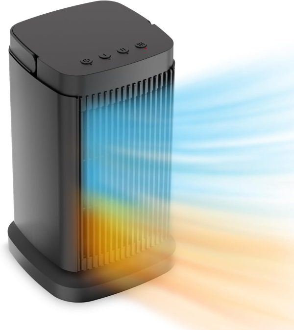 Desktop Cooling Fan and Space Heater Combo, Fan for Spring, Summer and Fall use, Heater 1000W/1500W for Winter Use, Dual Fan Blowing Silent for Office, Study, Desktop, Bedroom,and Other Uses.-Black