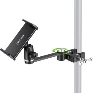 elitehood 8.5in Long Arm iPad Holder for Mic Stand, 360° Adjustable Aluminum Mic Stand Tablet Holder, Microphone Music Stand Mount & 1/4 iPad Tripod Mount for iPad, iPhone, Android 4-13in Tablets