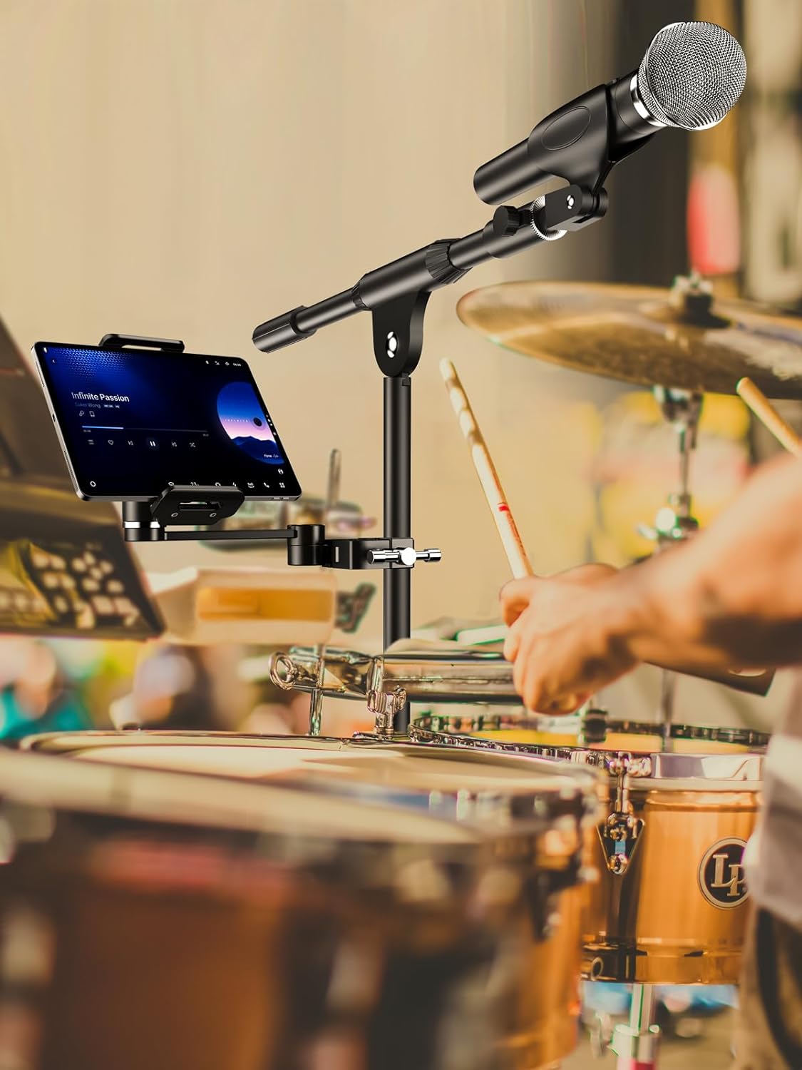 elitehood 8.5in Long Arm iPad Holder for Mic Stand, 360° Adjustable Aluminum Mic Stand Tablet Holder, Microphone Music Stand Mount & 1/4 iPad Tripod Mount for iPad, iPhone, Android 4-13in Tablets - Image 9