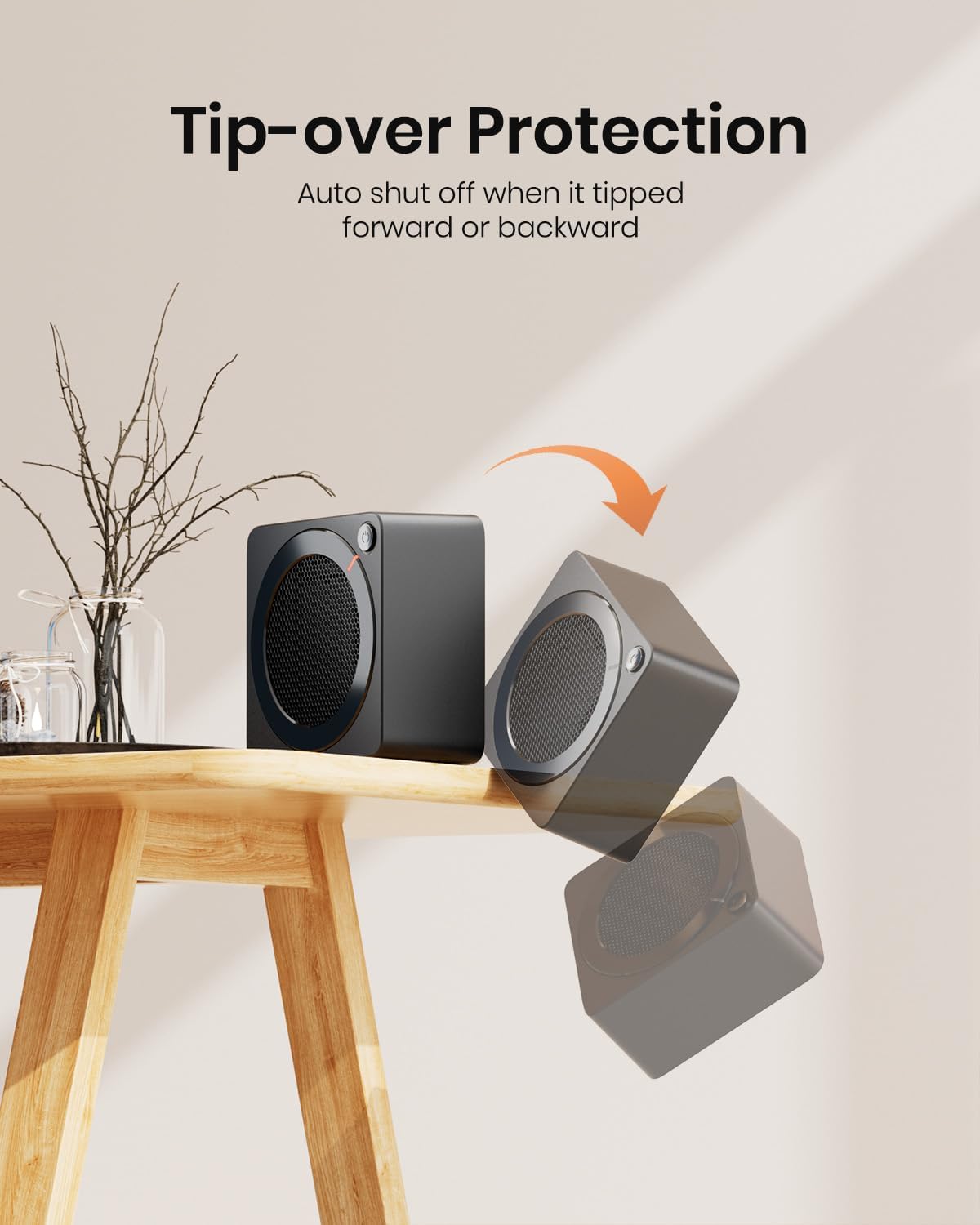 GAIATOP Space Heater, 500W Energy Efficient for Indoor Use, PTC Ceramic Fast Heating Electric Desk Heater, Overheating & 45°Tip-Over Protection Portable Mini Heater for Office Home Black - Image 4