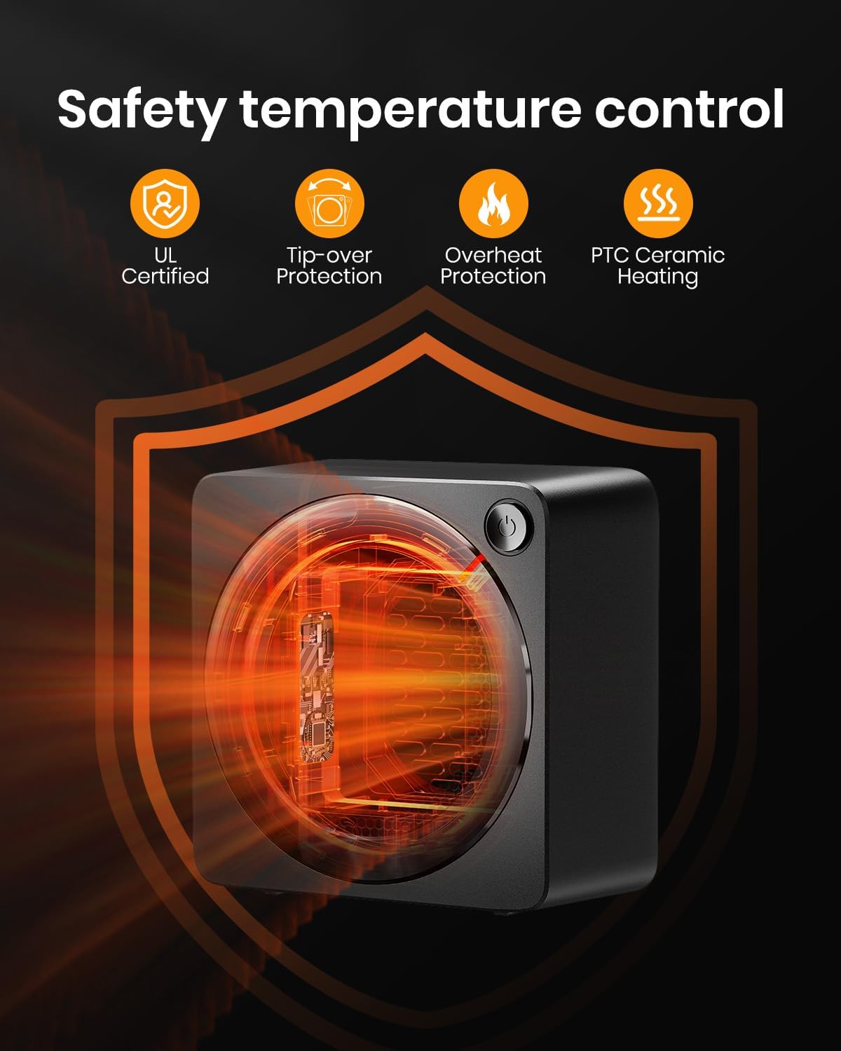 GAIATOP Space Heater, 500W Energy Efficient for Indoor Use, PTC Ceramic Fast Heating Electric Desk Heater, Overheating & 45°Tip-Over Protection Portable Mini Heater for Office Home Black - Image 6