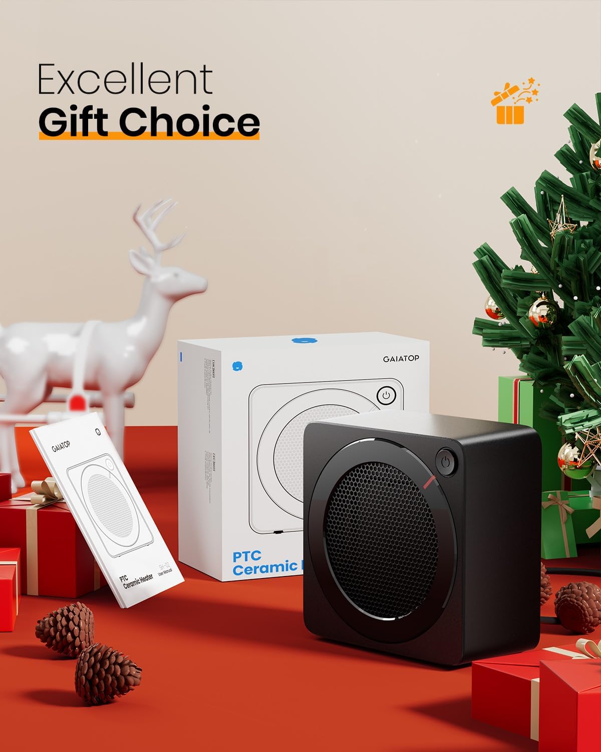 GAIATOP Space Heater, 500W Energy Efficient for Indoor Use, PTC Ceramic Fast Heating Electric Desk Heater, Overheating & 45°Tip-Over Protection Portable Mini Heater for Office Home Black - Image 7