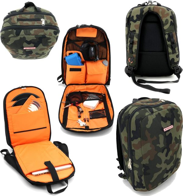 Jetpack Slim Backpack for DVS, Mobile, or Club DJ Gig Set, Bag Carry Laptop, Stand, Tablet, Headphone, Vinyl Records, USB Mobile Devices, Needle Case, Cables, Microphone & More. TSA Compliant (Camo)