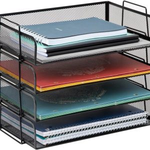 Mind Reader Stackable Paper Tray, Desktop Organizer, File Storage, Office, Metal Mesh, 10.5" L x 13.25" W x 7.5" H, 2 Pcs, Black
