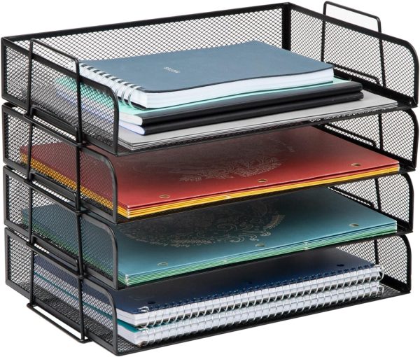 Mind Reader Stackable Paper Tray, Desktop Organizer, File Storage, Office, Metal Mesh, 10.5" L x 13.25" W x 7.5" H, 2 Pcs, Black