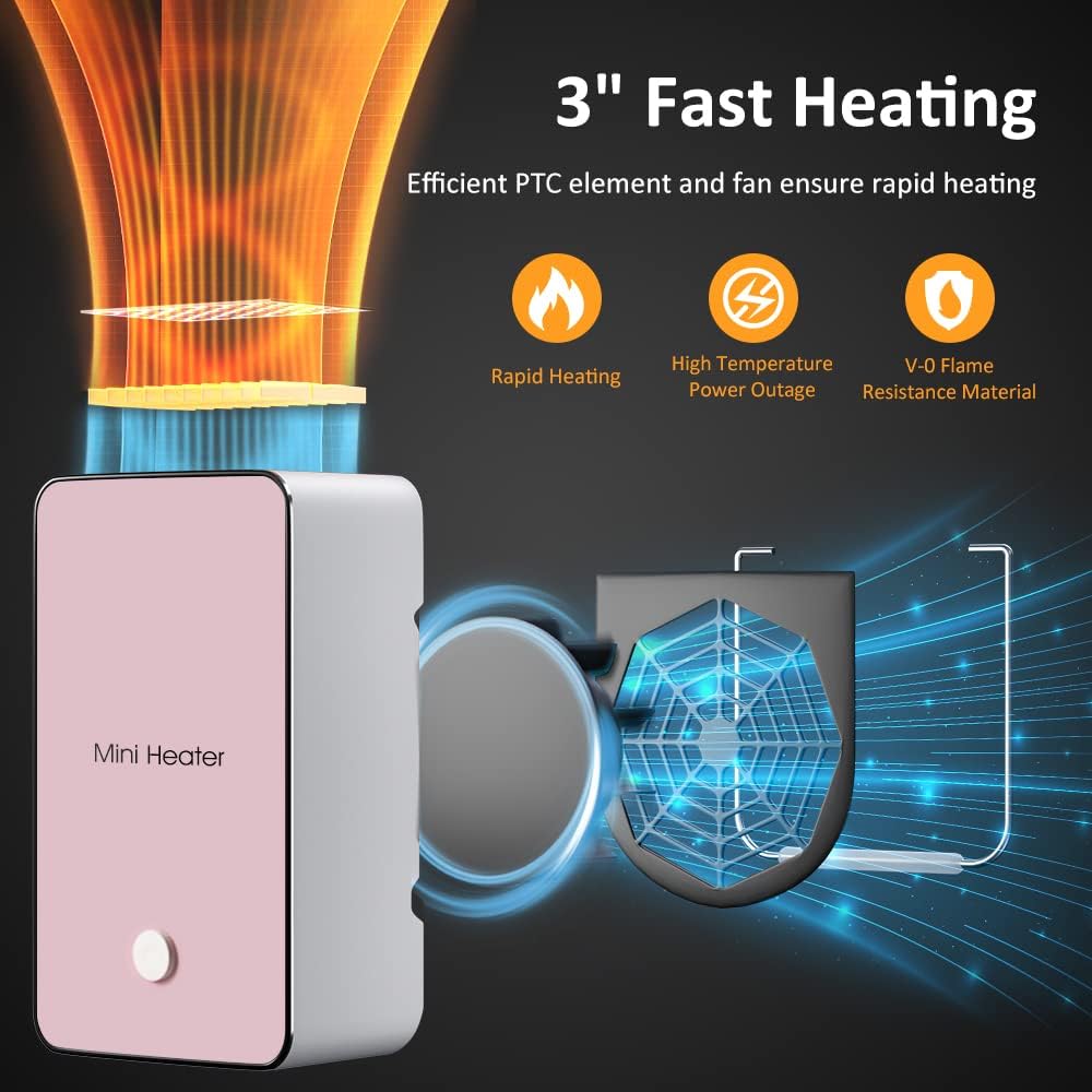 Portable Space Heater YOUCIDI Mini Desk Heater Electric Fan Air Warmer for Room/Office/Desktop Pink - Image 2