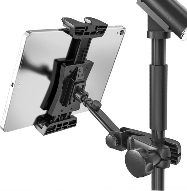 Tablet Holder for Microphone Stand and Mic Music Stand,Compatible with 4.7~12.9 inch iPad/Nexus/LG G Pads/e-Reader/iPhone,Multi Angle Adjustable 10 inch Long Aluminum Alloy Mount